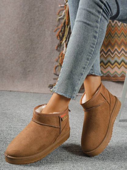 Solid Color Snow Boots For Women, Plush Lining Chelsea One-Piece Short Tube Slip-On Fashion Winter Winter Shoes Ankle Boots Mensa