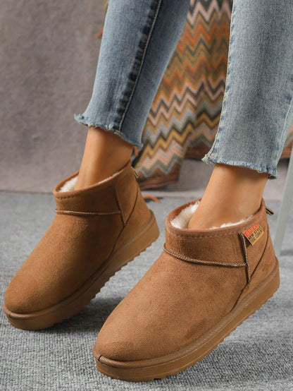Solid Color Snow Boots For Women, Plush Lining Chelsea One-Piece Short Tube Slip-On Fashion Winter Winter Shoes Ankle Boots Mensa