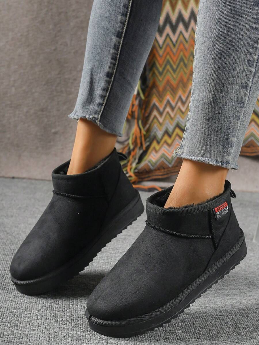 Solid Color Snow Boots For Women, Plush Lining Chelsea One-Piece Short Tube Slip-On Fashion Winter Winter Shoes Ankle Boots Mensa