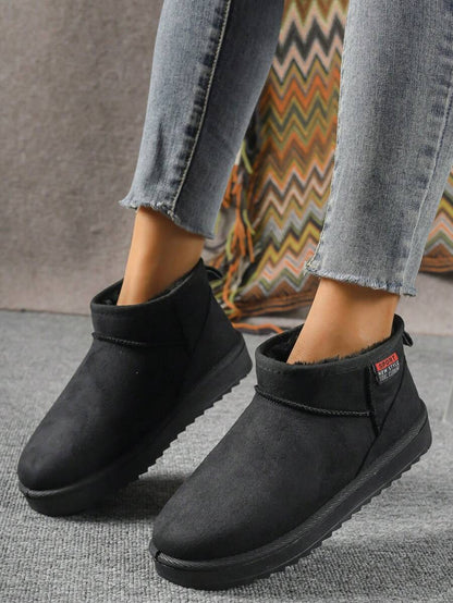 Solid Color Snow Boots For Women, Plush Lining Chelsea One-Piece Short Tube Slip-On Fashion Winter Winter Shoes Ankle Boots Mensa