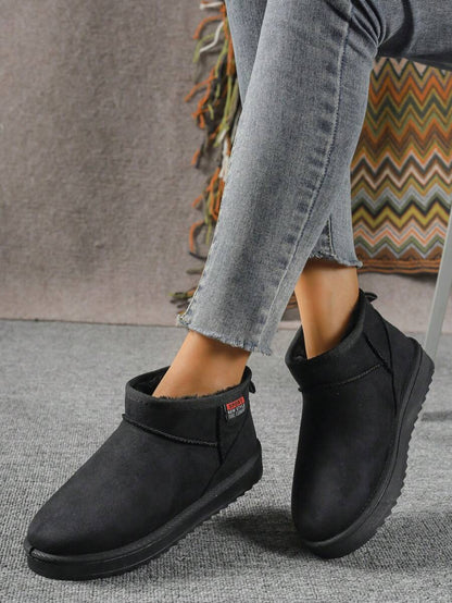 Solid Color Snow Boots For Women, Plush Lining Chelsea One-Piece Short Tube Slip-On Fashion Winter Winter Shoes Ankle Boots Mensa