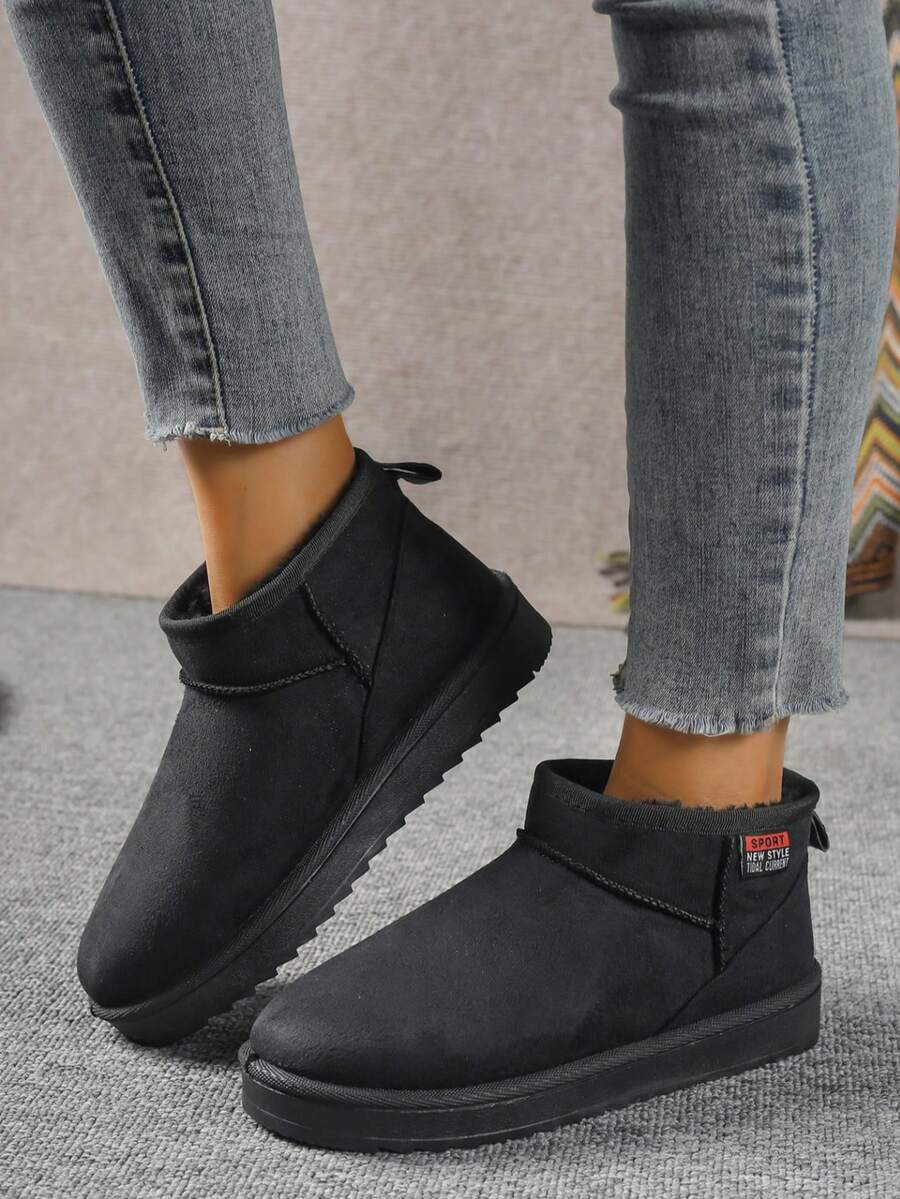 Solid Color Snow Boots For Women, Plush Lining Chelsea One-Piece Short Tube Slip-On Fashion Winter Winter Shoes Ankle Boots Mensa