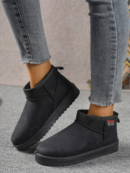 Solid Color Snow Boots For Women, Plush Lining Chelsea One-Piece Short Tube Slip-On Fashion Winter Winter Shoes Ankle Boots Mensa