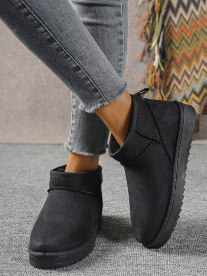 Solid Color Snow Boots For Women, Plush Lining Chelsea One-Piece Short Tube Slip-On Fashion Winter Winter Shoes Ankle Boots Mensa