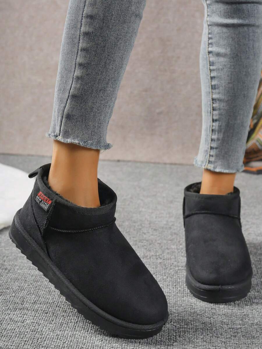 Solid Color Snow Boots For Women, Plush Lining Chelsea One-Piece Short Tube Slip-On Fashion Winter Winter Shoes Ankle Boots Mensa