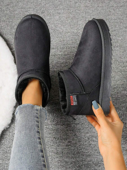 Solid Color Snow Boots For Women, Plush Lining Chelsea One-Piece Short Tube Slip-On Fashion Winter Winter Shoes Ankle Boots Mensa