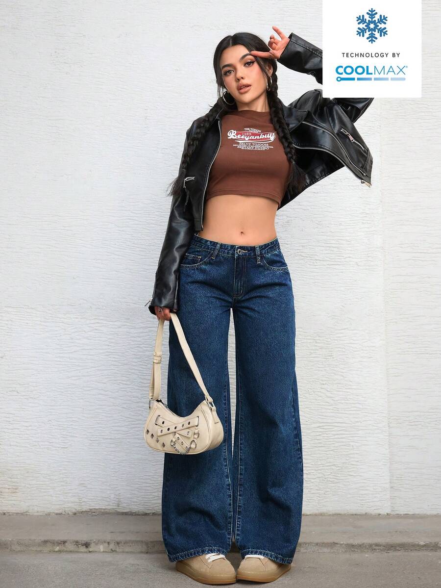 Ravenna High Waisted Wide Leg Baggy Jeans with Pockets