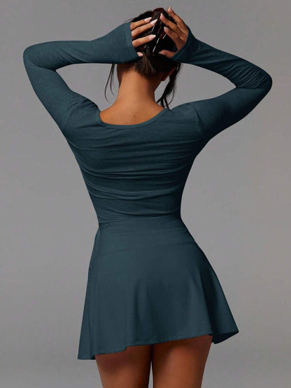 Lisette Ribbed Wrap Tie Deep V-Neck Long Sleeve Crop Top - Deep Teal