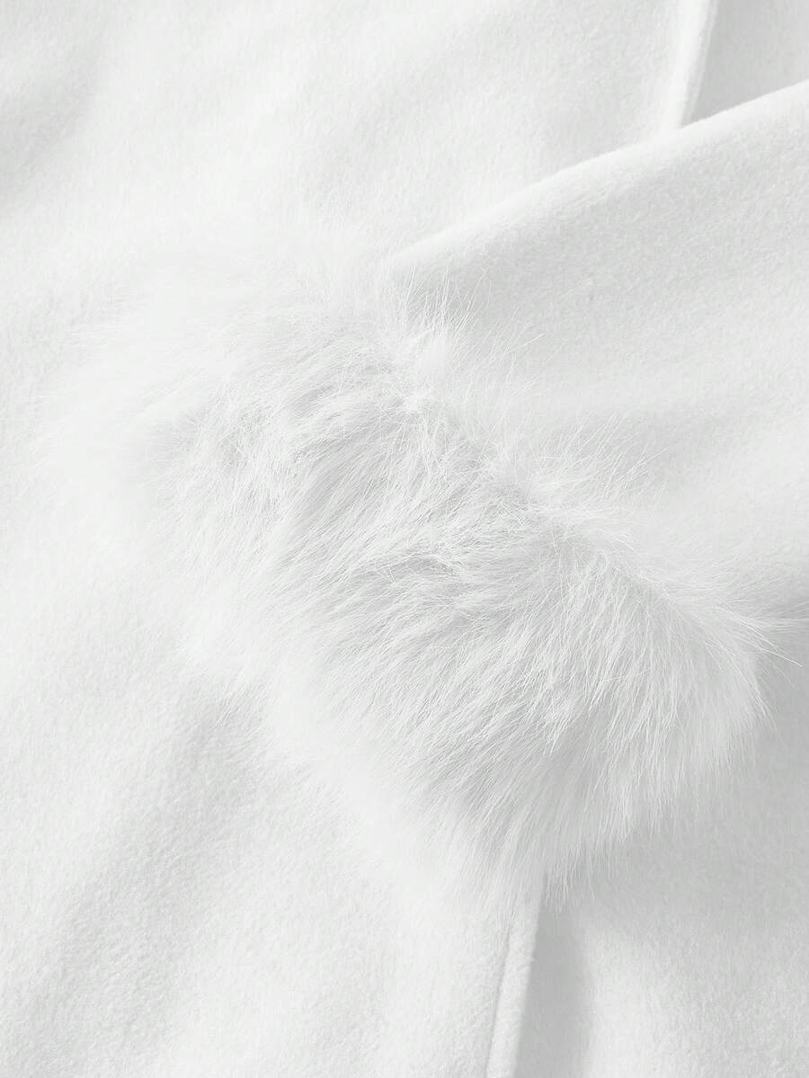 Flavia Belted Wrap Coat with Faux Fur Cuffs and Shawl Collar - Ivory