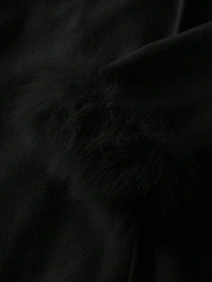 Flavia Belted Wrap Coat with Faux Fur Cuffs and Shawl Collar - Black