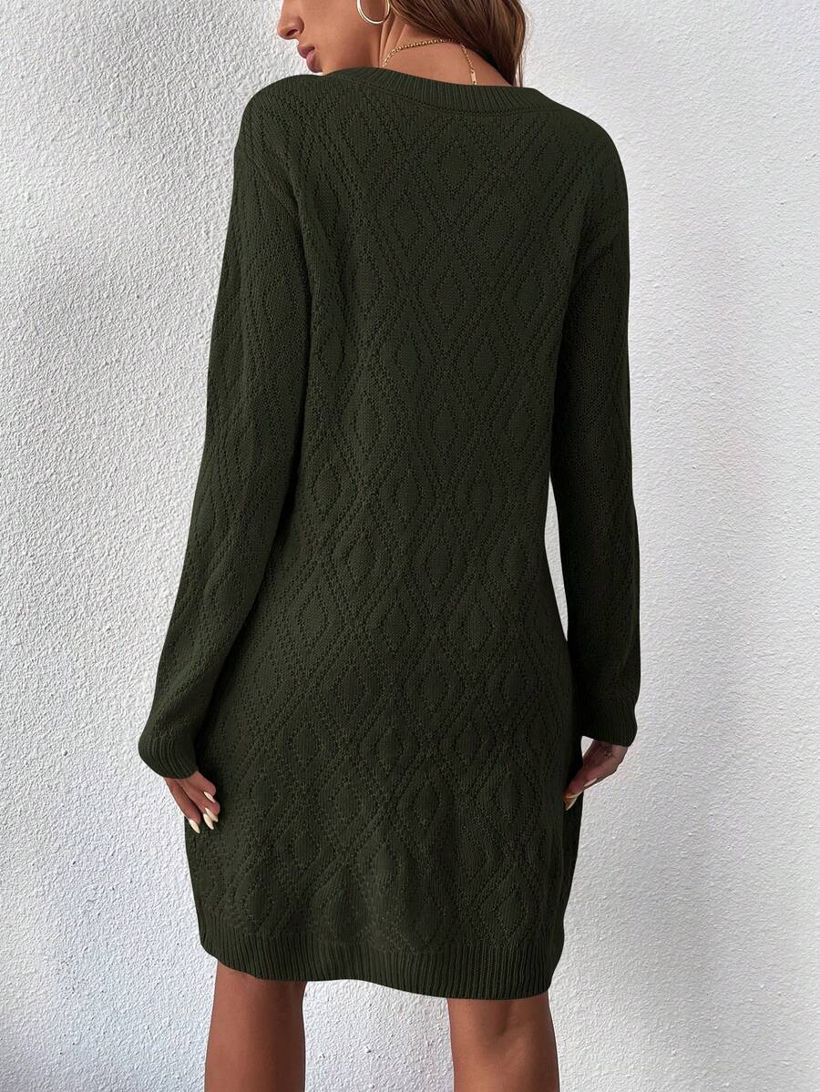 Women's Drop Shoulder Knit Sweater Dress, Relaxed Long Sleeve Dress for Fall Winter - Burgundy