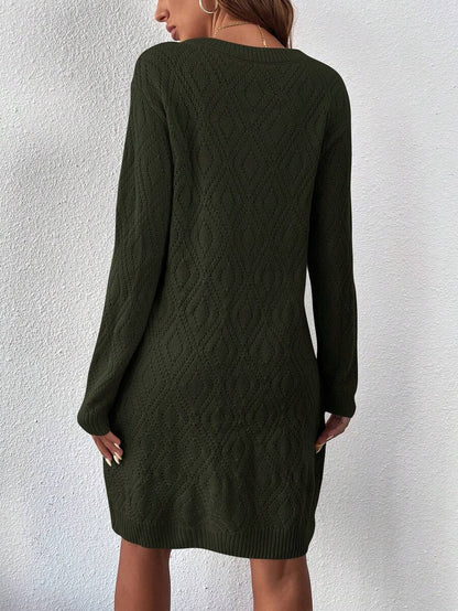 Women's Drop Shoulder Knit Sweater Dress, Relaxed Long Sleeve Dress for Fall Winter - Burgundy