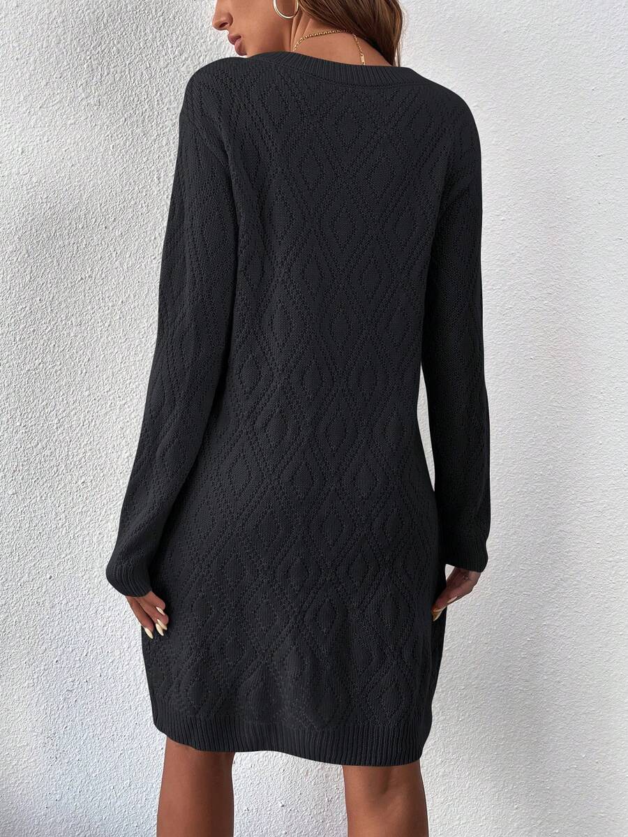 Women's Drop Shoulder Knit Sweater Dress, Relaxed Long Sleeve Dress for Fall Winter - Redwood