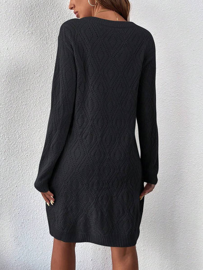 Women's Drop Shoulder Knit Sweater Dress, Relaxed Long Sleeve Dress for Fall Winter - Redwood