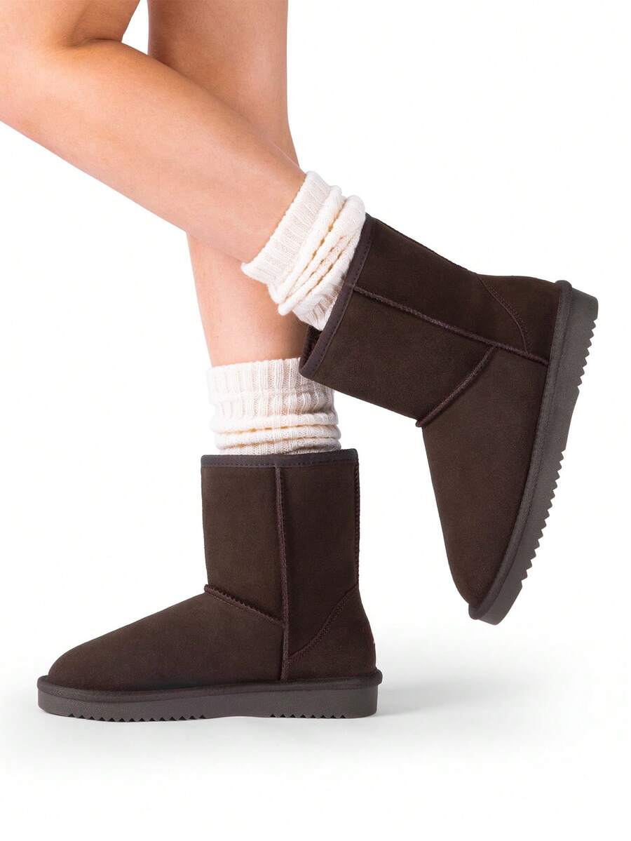 Women Snow Boots Winter Mid Calf Boots Furry Warm Comfortable Slip-On Outdoor Commute Genuine Suede Fashion Boots Slip-On Snow Boots Shoes Mensa