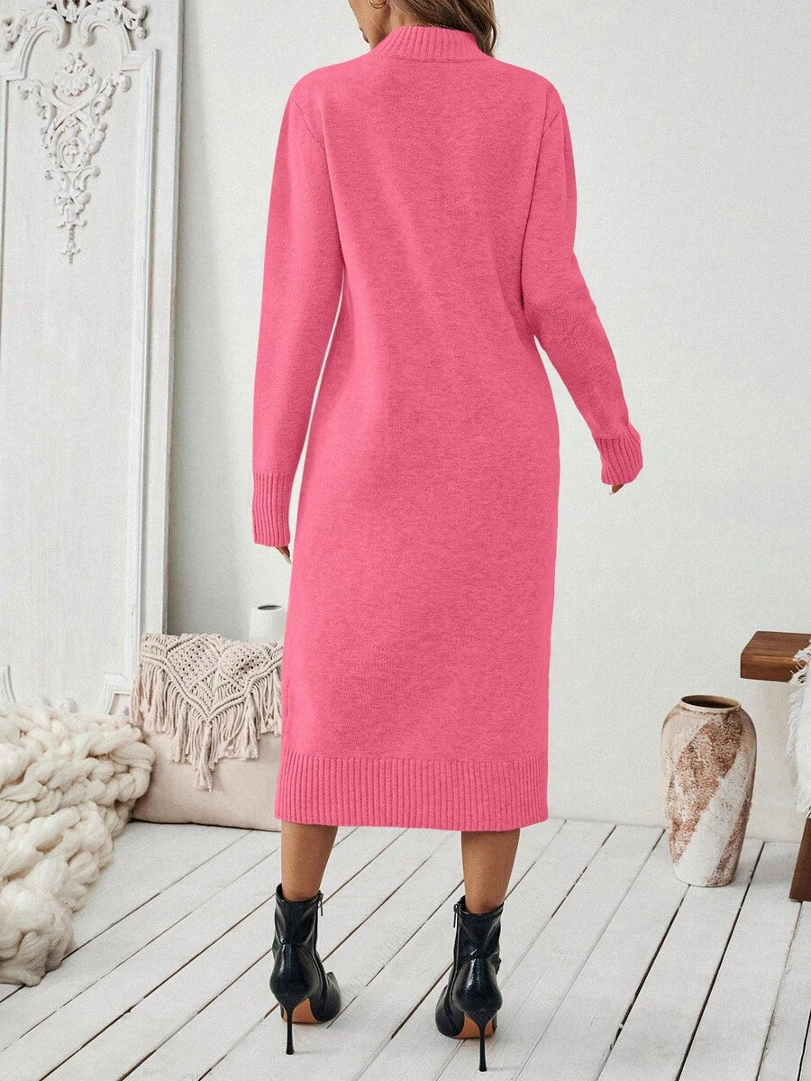 Budapest Mock Neck Raglan Sleeve Knit Midi Sweater Dress