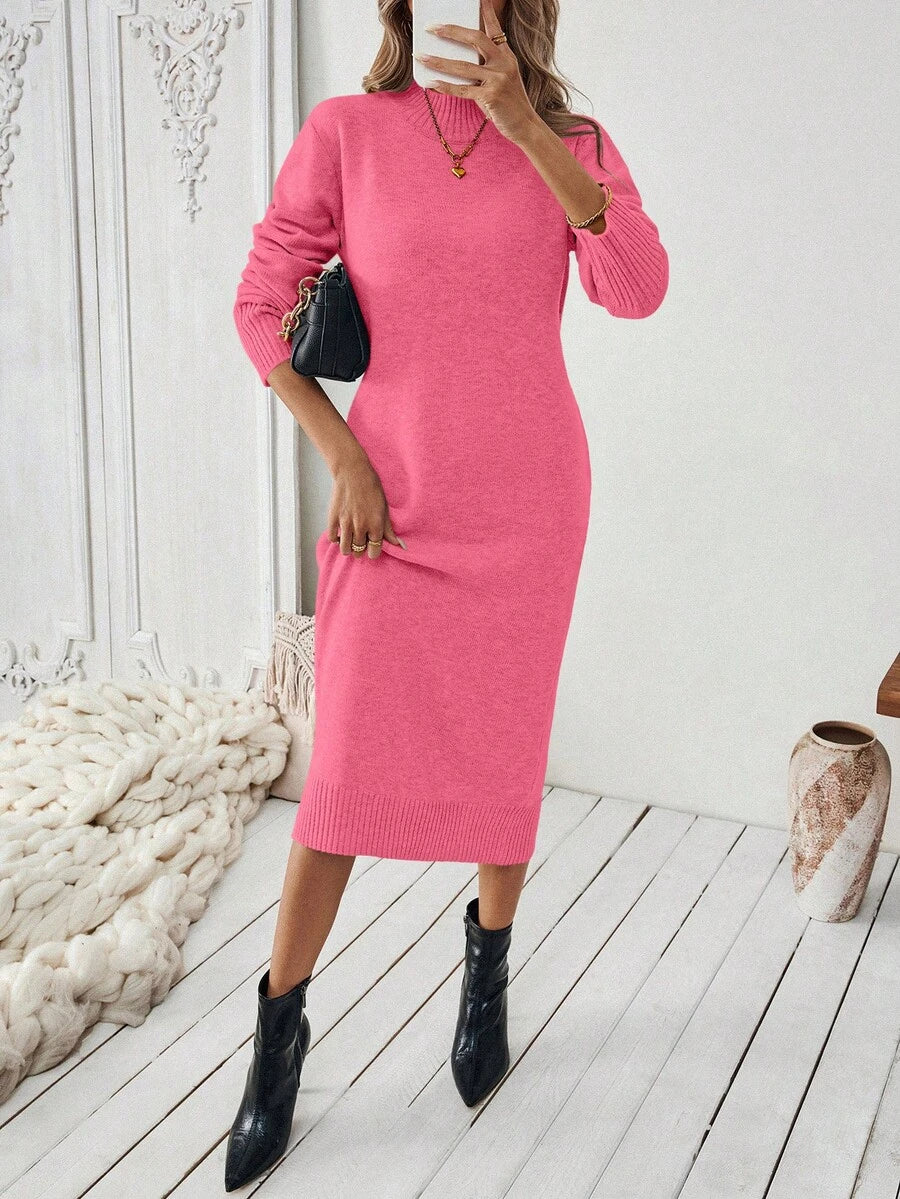 Budapest Mock Neck Raglan Sleeve Knit Midi Sweater Dress