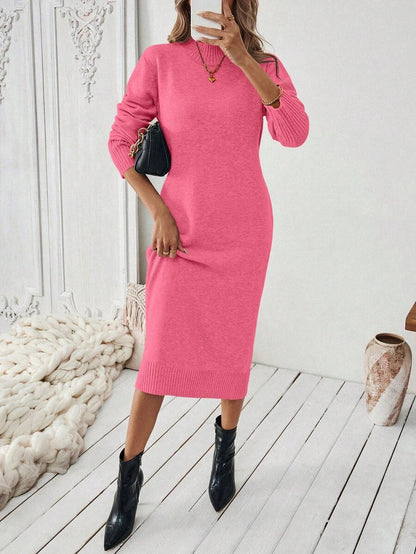 Budapest Mock Neck Raglan Sleeve Knit Midi Sweater Dress