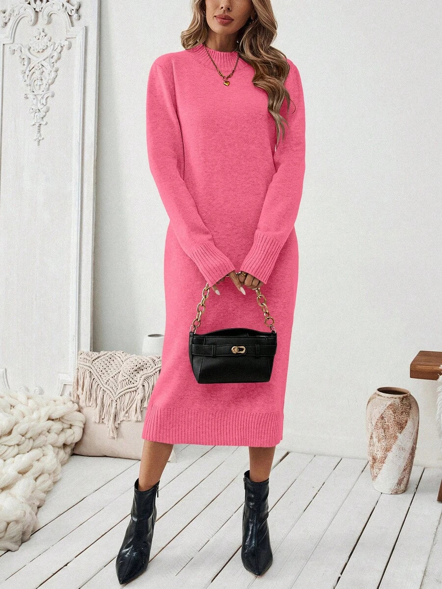 Budapest Mock Neck Raglan Sleeve Knit Midi Sweater Dress