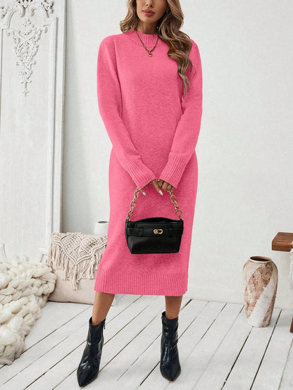 Budapest Mock Neck Raglan Sleeve Knit Midi Sweater Dress