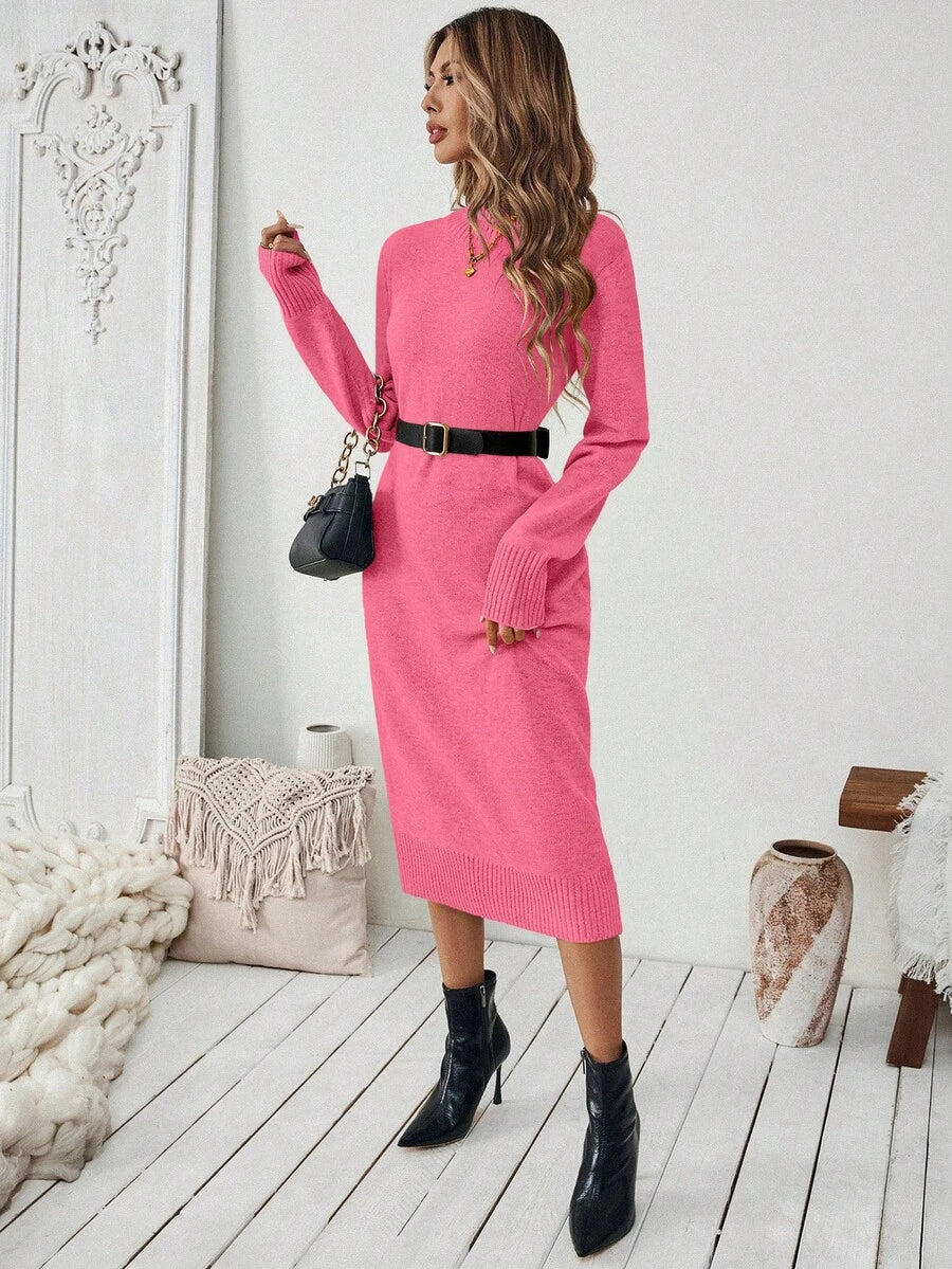 Budapest Mock Neck Raglan Sleeve Knit Midi Sweater Dress