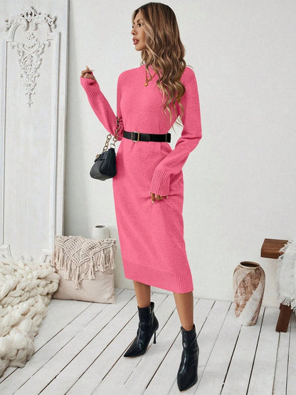 Budapest Mock Neck Raglan Sleeve Knit Midi Sweater Dress