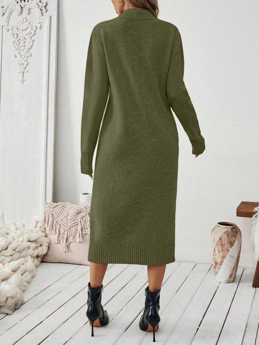 Budapest Mock Neck Raglan Sleeve Knit Midi Sweater Dress