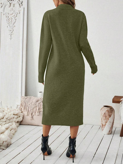 Budapest Mock Neck Raglan Sleeve Knit Midi Sweater Dress