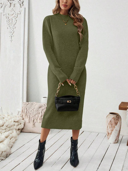Budapest Mock Neck Raglan Sleeve Knit Midi Sweater Dress