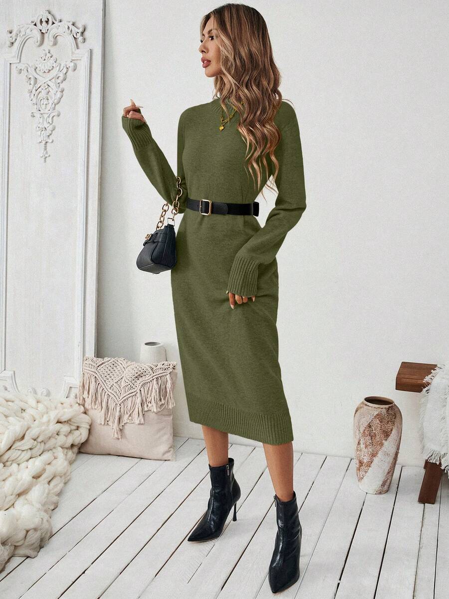 Budapest Mock Neck Raglan Sleeve Knit Midi Sweater Dress