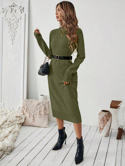 Budapest Mock Neck Raglan Sleeve Knit Midi Sweater Dress