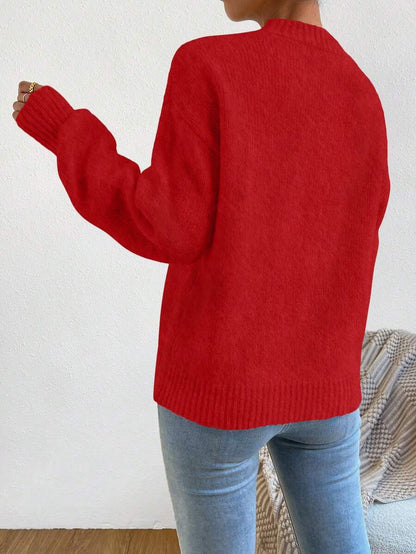 Viola Relaxed Mock Neck Sweater with Drop Shoulders - Red