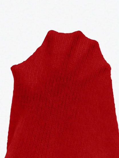 Viola Relaxed Mock Neck Sweater with Drop Shoulders - Red
