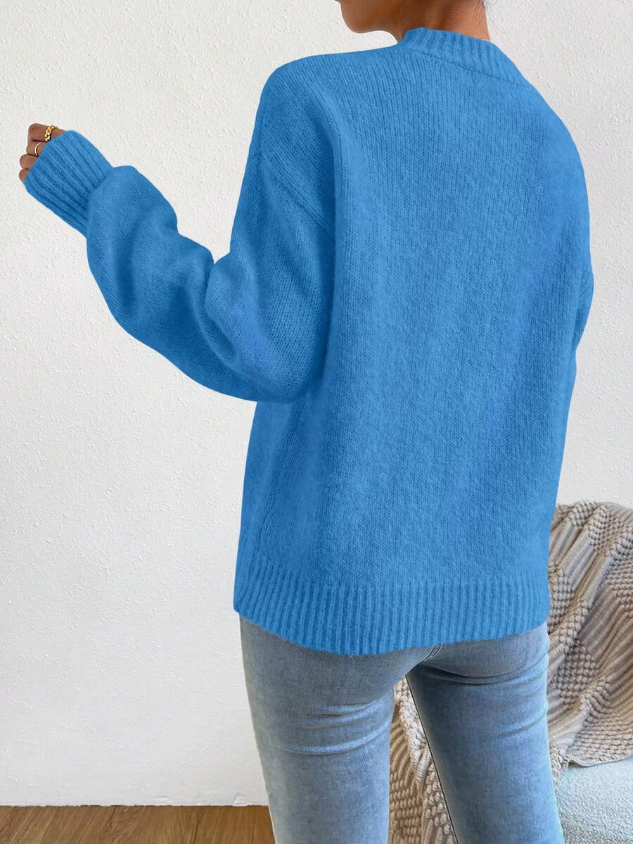 Viola Relaxed Mock Neck Sweater with Drop Shoulders - Azure Blue