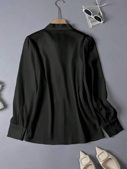 Versailles Satin Bow Tie Neck Long Sleeve Blouse
