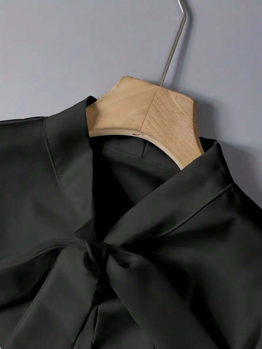 Versailles Satin Bow Tie Neck Long Sleeve Blouse