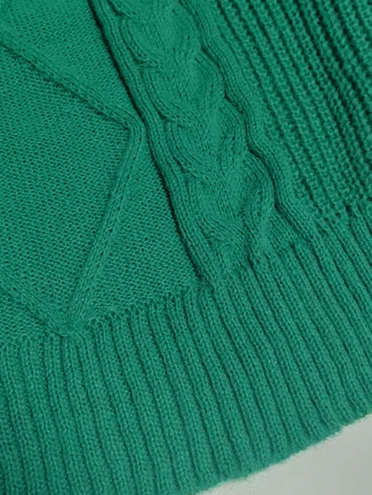 Adele Cable Knit Mock Neck Long Sleeve Mini Sweater Dress - Green