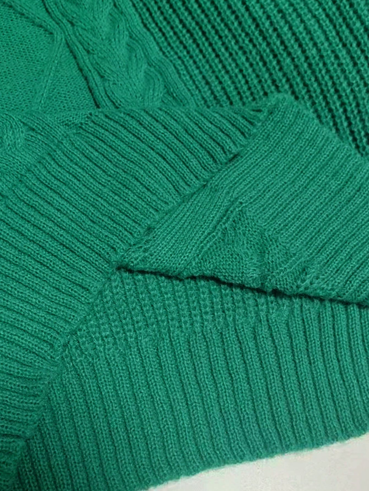 Adele Cable Knit Mock Neck Long Sleeve Mini Sweater Dress - Green