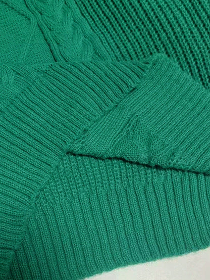 Adele Cable Knit Mock Neck Long Sleeve Mini Sweater Dress - Green