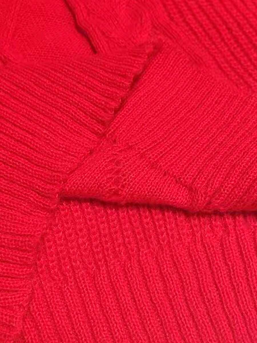 Adele Cable Knit Mock Neck Long Sleeve Mini Sweater Dress - Red