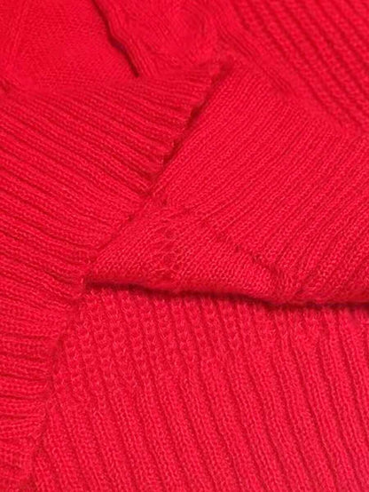Adele Cable Knit Mock Neck Long Sleeve Mini Sweater Dress - Red