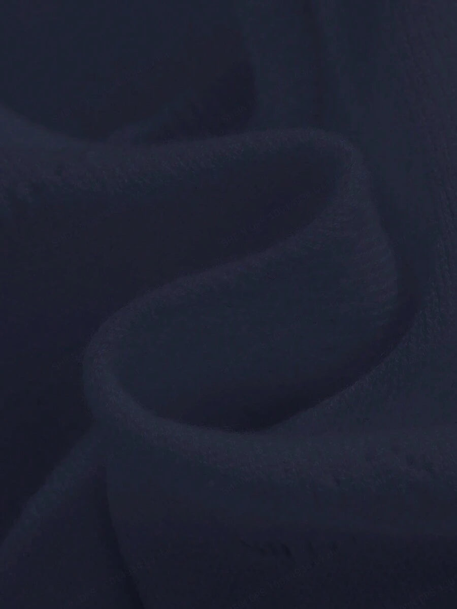 Valentina Off-Shoulder Knit Sweater and Wide Leg Pants Set - Navy Blue