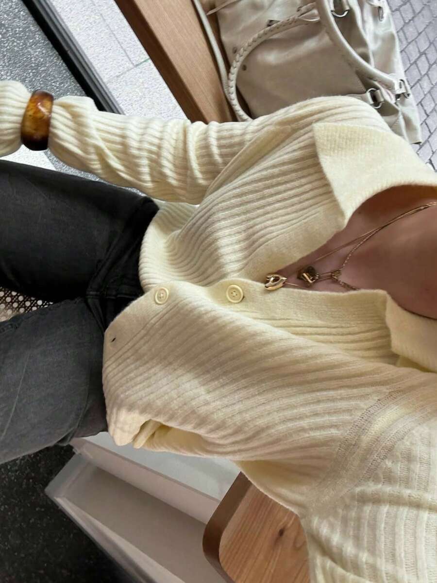 Bavaria Ribbed Knit Collared Button Front Cardigan