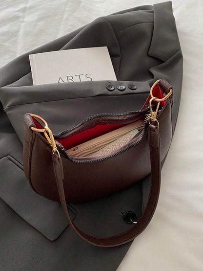 Women's Crescent Shoulder Bag, Faux Leather Half Moon Purse with Gold Hardware