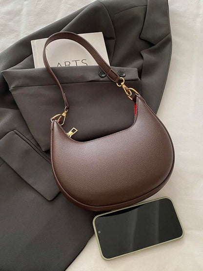 Women's Crescent Shoulder Bag, Faux Leather Half Moon Purse with Gold Hardware
