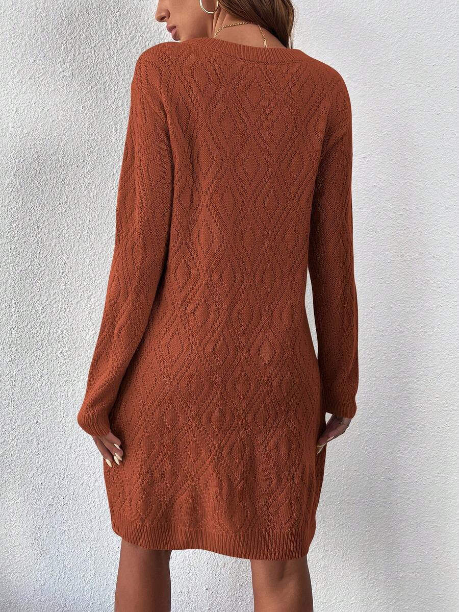 Women's Drop Shoulder Knit Sweater Dress, Relaxed Long Sleeve Dress for Fall Winter - Red