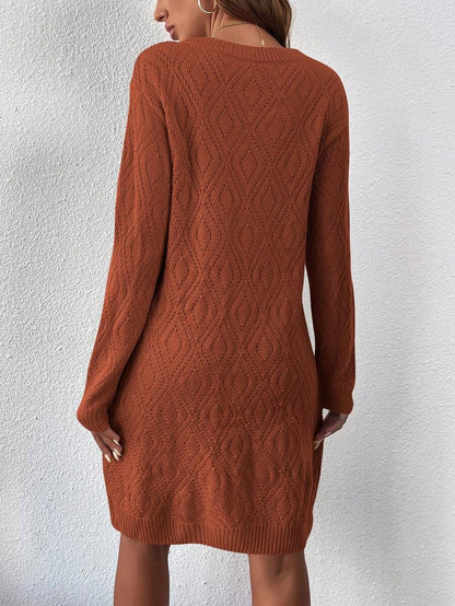 Women's Drop Shoulder Knit Sweater Dress, Relaxed Long Sleeve Dress for Fall Winter - Red