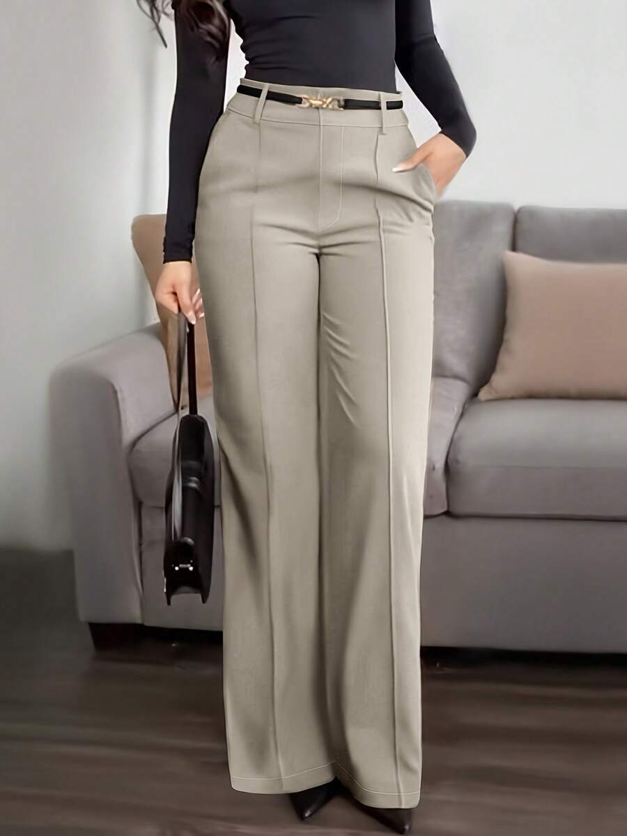 Honora High Waist Seamed Straight Leg Trousers - Stone