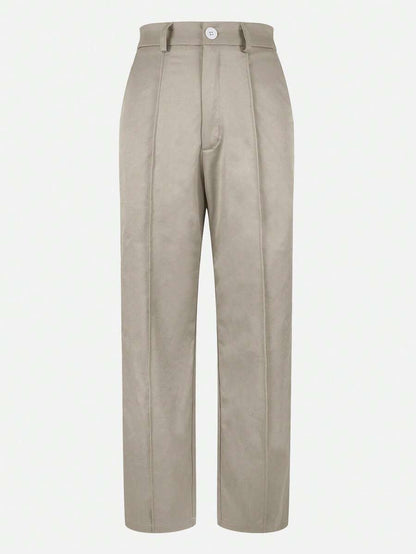 Honora High Waist Seamed Straight Leg Trousers - Stone