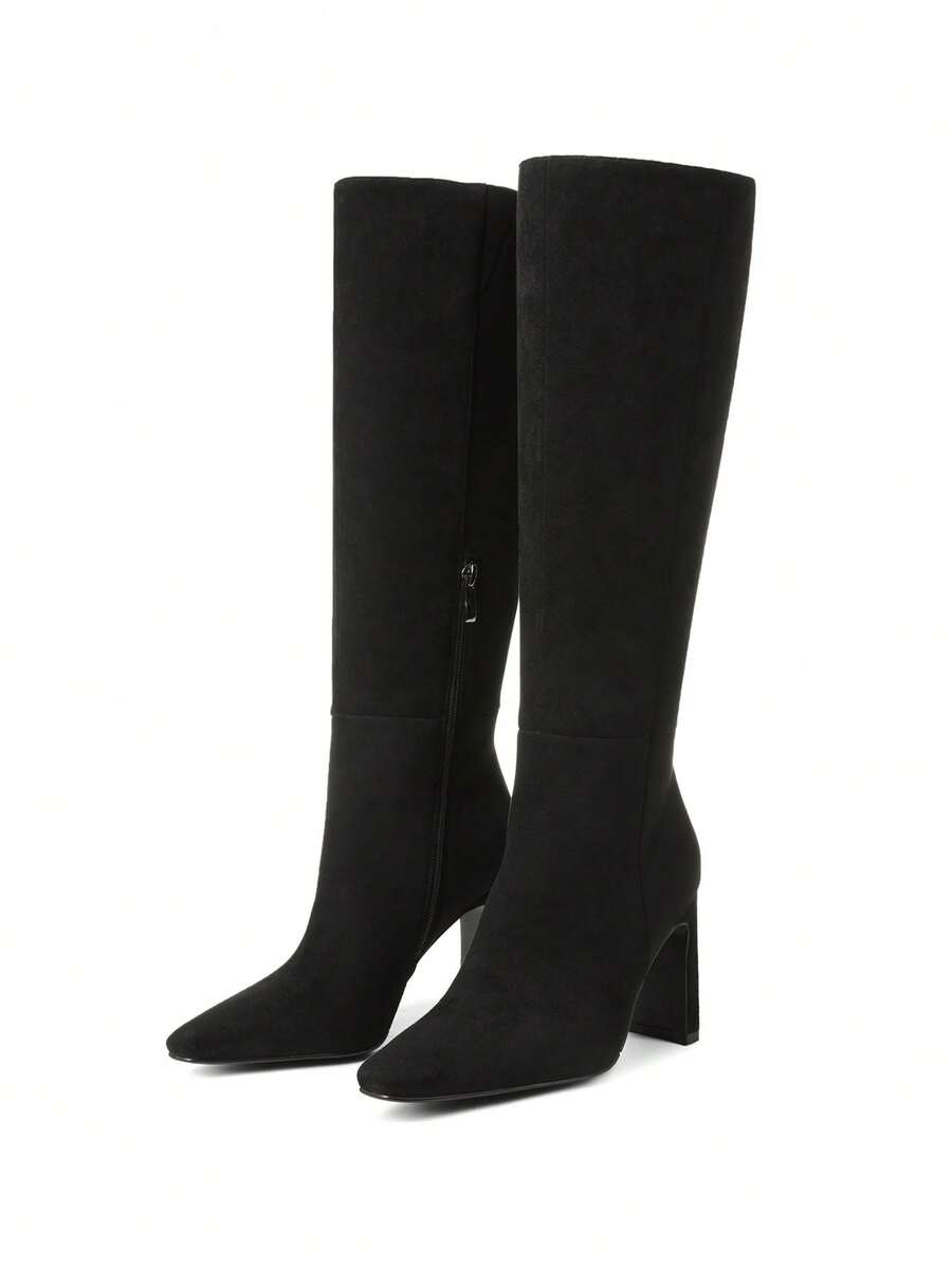 Women's Solid Knee High Boots Fashion Square Toe Block Chunky High Heels Side Zipper Party Dress Sexy Fall Boots Woman Mensa